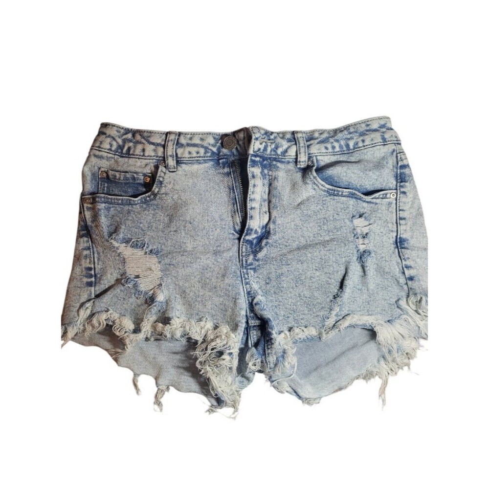 Indigo Rein Thrashed High Rise Frayed Jean Shorts